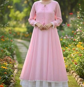 Pink frok suit with white dupatta