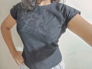 Black- Sheer Rose Designed Top