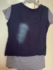 Chic Striped Top with Denim Vest for Women