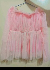 Pink Tulle Off-the-Shoulder Top