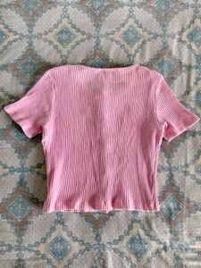 pink with black bow ribbed top 🎀