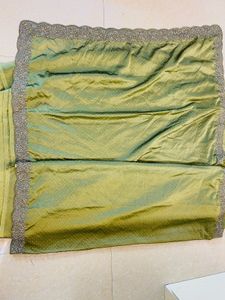 Pista olive green work saree - blouse piece