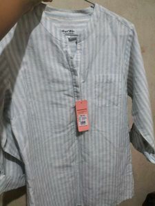 Light Blue And White Straps Formal Blouse