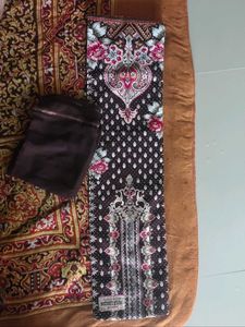 Brown Printed Dress Material
