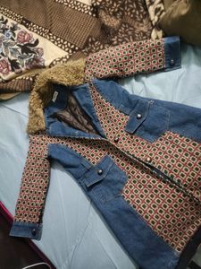 Denim With Feather Neck Jacket