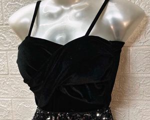 Black Velvet Spaghetti Crop Top