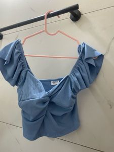 Blue Ruffle Crop Top
