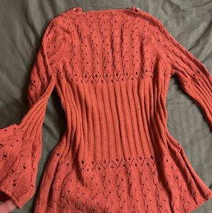Y2K Coral Knit Top with Embellishments