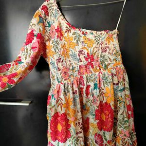 One shoulder floral midi dress multi colour (XS)