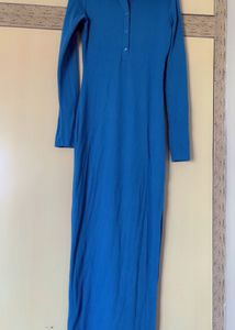 Blue Long Sleeve Dress with side slit & c