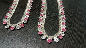 Silver Anklets with Pink &amp; White Stones💗🌿