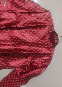 Burgundy &amp; Gold Jacquard Kurta