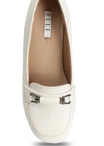 Elle White Block Heel Loafers