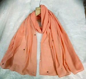 🥳🥳Beautiful✨wyt Pearl Wrk Peach ✌🧐shawl Hizab🤩