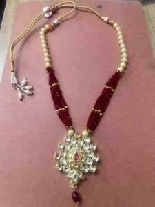 Maroon, Yellow pearls Beaded Necklace