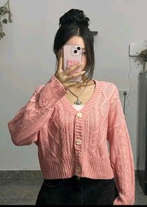 pink knit cardigan