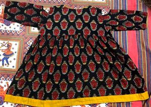 Handblock-Style Ethnic Black Kurta Tribal Face
