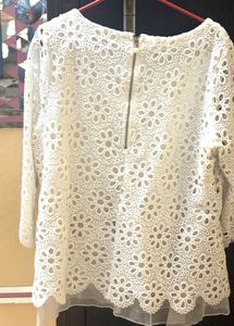 Cut-work White Floral Top With Organza Detailing