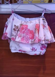 Floral Co-ord Set Of Skirt And Padded Crop Top