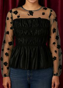 Floral Sheer Sleeve Top Fit With 32 ,34size