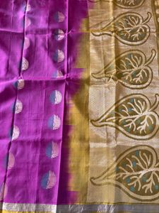 Wine Colored Feather N Leaf Motifs Pure Silk Sare