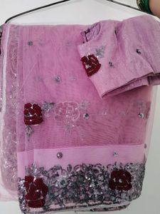 Pink Embroidered Saree