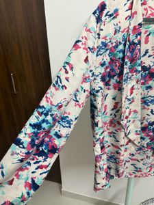 Floral Print Open Front Coat