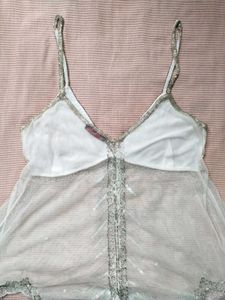 🪞⁠｡⁠*ﾟY2K White Mystical Mesh Top