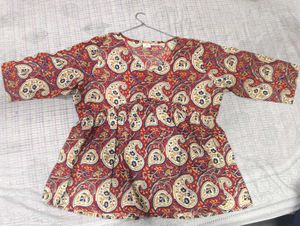 Red Paisley Print Top