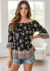 🌸 Rivers Boho Floral Off-Shoulder Top 🌸