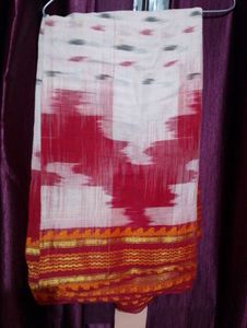 Red &amp; White Ikat Saree