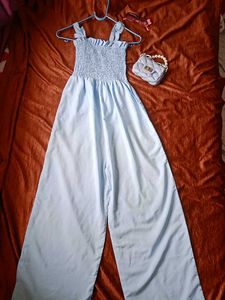 Baby Blue Smocked Jumpsuit