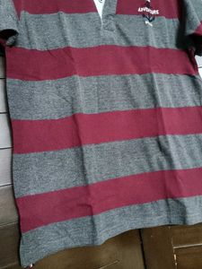 Mast &amp; Harbour Men Red Grey Striped Polo TShirt