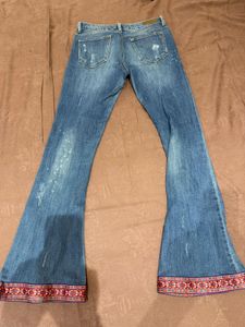 Flare Leg Denim Jeans With Borders