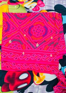Pink Bandhani Saree With Blouse