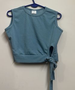Greish Blue Crop Top With Side Knot