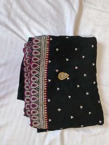 Elegant Black Embroidered Saree