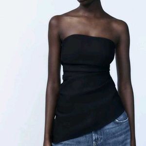 Zara Navy Blue Asymmetrical Top