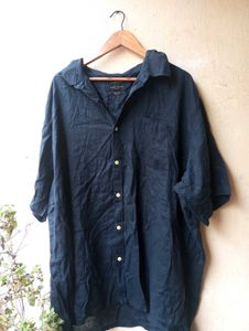 Burnt Umber Dark Blue Oversized Shirt (Women)