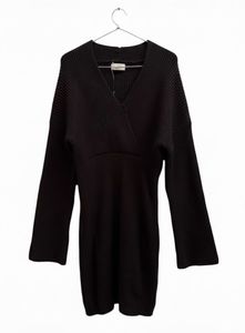 Chic Black Knit Wrap short Dress