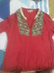 Red Embroidered Top