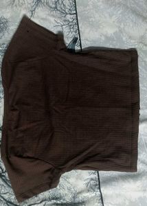 Brown Ribbed Button-Up Crop Top