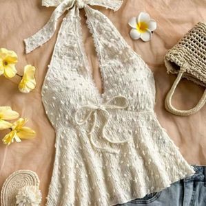 White Halter Top with Tie Detail