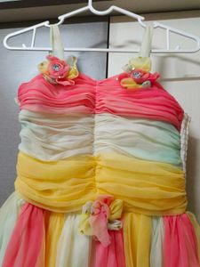Girls Multicolour Long Gown Net