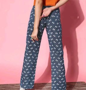 Trendy Bow Print Denim Jeans
