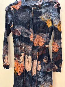 Patterned Casual Dress With Lace On Borders