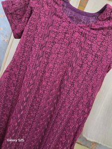 Wine Chickenkari Embroidered Kurta