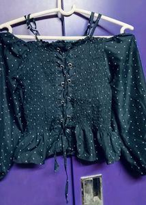 Navy Blue Dotted Crop Top