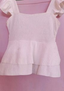 White Ruffle Peplum Top