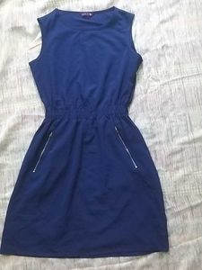 Navy Blue Sleeveless Dress with Zipper Pockets